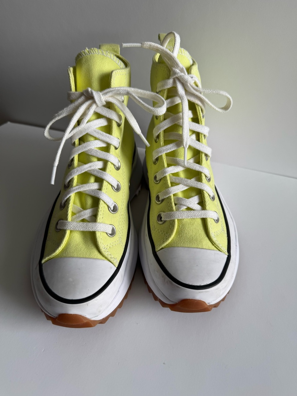 Converse Women High-Top Platform Sneakers in Neon Yellow with White Laces